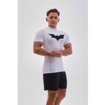 YHM Kısa Kollu Kompresyon T-shirt Fit Spor Tam Beden Erkek Spor Body Beyaz Batman Baskılı