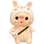 Yichuan Şapka Domuz Peluş Oyuncak Sevimli Dinozor Tek Boynuzlu Tavşan Peluş Hayvan Peluş Oyuncak (Yurt Dışından) - Beyaz - Gümüş