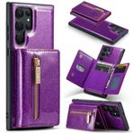 Yidai-Silu Googel Pixel 6A PU deri Kılıf 【Fermuarlı Kılıf, Araba Destek Standı】 Parlak Çıkarılabilir Manyetik Cüzdan Kılıf Görüntüleme Standı Kart Tutucu TPU Kapak Googel Pixel 6A için - Mor