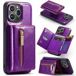 Yidai-Silu iPhone 11 Pro Max PU deri Kılıf 【Fermuarlı Kılıf, Araba Dayanağı】 Parlak Çıkarılabilir Manyetik Cüzdan Kılıf Görüntüleme Standı Kart Tutucu TPU Kapak iPhone 11 Pro Max 6,5 inç için - Mor