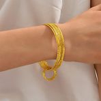 Yienate Boho altın bileklik seti büyük metal dokulu yuvarlak iç içe geçmiş çoklu bileklik seti Hint düğün bileziği Afrika Hint vintage istiflenebilir bilezik kadınlar için