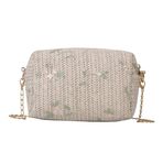YIGEBAG Kadın moda alışveriş çantası, gündelik, fermuarlı, hasır, hobo çanta, hafif, nefes alan çiçek desenli, seyahat, tatil, günlük kullanım için, Beyaz