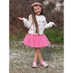Yiğit Butik Kız Çocuk Kalpli Sweatshirt & Pembe Tütü Etek Kombin - Beyaz - 3 - 4 Yaş