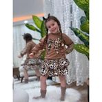Yiğit Butik Leopar Etekli Fiyonk Desenli Kız Çocuk Takım - Kahverengi - 4 - 5 Yaş