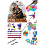 YİĞİTLERAVM 8'li Kedi Oyun Seti:göğüs Tasması ,renkli Top ,tüylü Top, Ponpon Top , Sarma Top ,elastik Tasma,olta