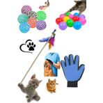 YİĞİTLERAVM Kedi Köpek Tüy Toplayıcı Eldiven , Renkli Oyun Topu , Sarma Top , Oyun Oltası 50 Cm Avantaj Seti