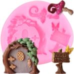 YIHUOMOLDS Büyülü peri bahçe peri Gnome ev kapı silikon kalıpları mantar fondan kalıp kek dekorasyon Cupcake Topper çikolata şeker sakız macunu polimer kil