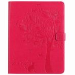 Yiizy Apple IPad 2 / IPad 3 / IPad 4 için Kılıf, Kediler ve Ağaçlar Deri Dar Kesim Ayakta Koruyucu Kılıf Kimlik ve Kredi Kartı Yuvaları Cepler Manyetik Kayış Cüzdan Kılıfı Kapaklı Kılıf (Gül
