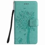 Yiizy HTC Desire 830 için Kılıf Kapak, Ağaç ve Kedi Kabartmalı Tasarım Birinci Sınıf Deri Kapaklı Kılıf Cüzdan Tampon İnce Hafif Koruyucu Kılıf Medya Destek Kartı Yuvalı (Yeşil)
