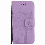 Yiizy HTC One M9 / HTC One Hima Kılıf, Ağaç ve Kedi Kabartmalı Tasarım Birinci Sınıf Deri Kapaklı Cüzdan Tampon İnce Hafif Koruyucu Kabuk Medya Destek Çubuğu Kart Yuvalı (Açık Mor)