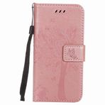 Yiizy HTC One M9 / HTC One Hima Kılıf, Ağaç ve Kedi Kabartmalı Tasarım Birinci Sınıf Deri Kapaklı Cüzdan Tampon İnce Hafif Koruyucu Kabuk Medya Destek Çubuğu Kart Yuvalı (Gül Altın)
