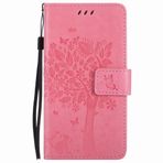 Yiizy Huawei Ascend P7 için Kılıf Kapak, Ağaç Baskı Tasarımı Premium PU Deri İnce Kapaklı Cüzdan Kapak Tampon Koruyucu Kılıf Medya Destek Kartı Yuvalı (Pembe)