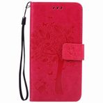 Yiizy Huawei P9 için Kılıf Kapak (EVA-L09, EVA-L19, EVA-L29) Kılıf, Ağaç Baskı Tasarımı Premium PU Deri İnce Kapaklı Cüzdan Kapak Tampon Koruyucu Kılıf Medya Kickstand Kart Yuvalı (Gül Kırmızısı)