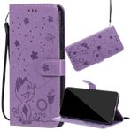 Yiizy Nokia 3.1 Plus için Telefon Kılıfı, Nokia 3.1 Plus için Deri Cüzdan Kedi ve Arı Kapaklı Kılıf Kickstand Kart Yuvalı Manyetik Koruyucu Kılıf Tampon Kılıfı (Mor)