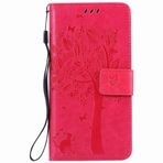 Yiizy Sony Xperia M5 / E5603 / E5606 / E5653 için Kılıf, Ağaç Baskı Tasarımı Premium PU Deri İnce Kapaklı Cüzdan Kapak Tampon Koruyucu Kabuk Medya Destek Çubuğu Kart Yuvalı (Gül Kırmızısı)