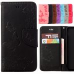 Yiizy Sony Xperia X Compact için cep telefonu kılıfı, kelebek çiçek tasarımı PU deri çanta çanta deri kılıf Skin koruyucu kılıf Cover stand kart tutucu stil koruma (siyah)
