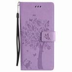 Yiizy Sony Xperia XA Ultra (F3212, F3216) için Kılıf, Ağaç ve Kedi Kabartmalı Tasarım Premium PU Deri İnce Kapaklı Cüzdan Kapak Tampon Koruyucu Kabuk Medya Destek Çubuğu Kart Yuvalı (Açık Mor)