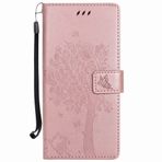 Yiizy Sony Xperia XA Ultra (F3212, F3216) için Kılıf, Ağaç ve Kedi Kabartmalı Tasarım Premium PU Deri İnce Kapaklı Cüzdan Kapak Tampon Koruyucu Kabuk Medya Destek Çubuğu Kart Yuvalı (Gül Altın)