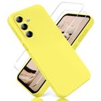 YiKaDa - Samsung Galaxy A36 5G için Kılıf, [2 Adet] Temperli Cam Ekran Koruyucu, Sıvı Yumuşak TPU Silikon Kılıf Kapak - Sarı