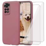 YiKaDa - Xiaomi Redmi Note 11 / Note 11S (4G) ile uyumlu kılıf + [2 adet] koruyucu folyo, ultra ince yumuşak TPU silikon koruyucu kılıf - koyu pembe