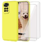 YiKaDa - Xiaomi Redmi Note 11 / Note 11S (4G) ile uyumlu kılıf + [2 adet] koruyucu folyo, ultra ince yumuşak TPU silikon koruyucu kılıf - sarı