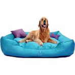 Yıkanabilir Büyük Irk Köpek Yatağı Silikonlu Elyaf Dolgulu Mukavemetli Kumaş - Turkuaz - 65 x 90 cm