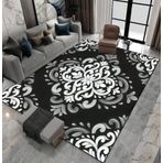 Yıkanabilir Çiçek Desenli Halı - Yumuşak Siyah, Beyaz ve Gri Şal Desenli Halı Oturma Odası ve Yatak Odası için, Peluş Zemin Paspası 120 x 180 cm - Şık ve Rahat Ev Dekoru