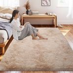 Yıkanabilir Halı 80 x 100 cm Yüksek Hav Yoğunluğu Yumuşak ve Temizlemesi Kolay Polyester Shaggy Halı Oturma Odası Halısı Bej