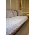 Yıkanabilir Kabartma Desenli Ponponlu Bohem Püsküllü Modern 90X200 Kanepe Çekyat Koltuk Örtüsü - 90 x 200 cm - Ekru