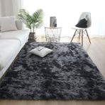 Yıkanabilir Kaymaz Halı 100 x 250 cm - Yatak Odası ve Oturma Odası için Modern Uzun Tüylü Alan Halısı, İç Mekan Kullanımı, Koyu Gri - Kolay Temizlenir, Şık Ev Dekoru