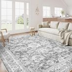 Yıkanabilir Kaymaz Halı Yatak Odası, Oturma Odası, Ofis ve Yemek için - Yumuşak Retro Etnik Çiçekli Halı Gri 180 x 230 cm Giriş ve Koridor için İdeal