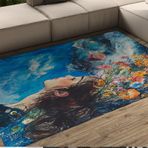 Yıkanabilir Kaymaz Mavi Çiçekli Alan Halısı 200x300 cm Düşük Kazık Yumuşak Halı Yatak Odası Ofis Yemek Odası için Şık Ev Dekoru Dayanıklı ve Temizlemesi Kolay