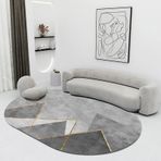 Yıkanabilir Kaymaz Oval Alan Halısı Çevre Dostu Zemin Paspası Büyük 200x300 cm Halı Gri ve Siyah Renkli Blok Altın Çizgili Ev Dekoru için Mükemmel