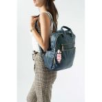 Yıkanmış Deri, Çok Gözlü, Laptop Bölmeli Sırt Çantası (Gündelik, Seyahat) Mavi Model: (571-14-17N)