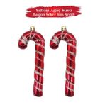 Yılbaşı Ağaç Süsü Baston Şeker Sim Şeritli 16 Cm 2 Parça