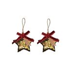Yılbaşı Ağacı Süsü Yıldız, Altın Pullu, 2'li Set, Kırmızı Kurdele ile, Noel Temalı Asılabilir Dekorasyon 8 cm