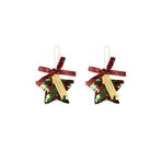 Yılbaşı Ağacı Süsü, Yıldız Şeklinde Pullu Dekoratif Asılabilir Süs, Kırmızı Kurdele, 2'li Set, Noel Temalı 10 cm