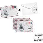 Yılbaşı Çam Ağacı Temalı Kartpostal ve Zarf Seti, Yeniyıl, Tebrik ve Hediye Kartı, 6 Adet, 10X15 cm