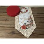 Yılbaşı Çiçek Desenli Runner & Supla - 42 x 135 cm - Beyaz - Kırmızı