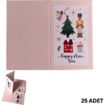Yılbaşı Happy New Year Yazılı Hediye Kartı - Yeniyıl Tebrik & Not Kartı, 25 Adet, Krem, 5x8 cm