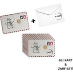 Yılbaşı Kardan Adam Kartpostal ve Zarf Seti, Yeniyıl, Noel, Tebrik ve Hediye Kartı, 6 Adet, 10X15 cm