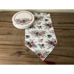 Yılbaşı Kozalak Desenli Runner & Supla - 42 x 135 cm - Beyaz