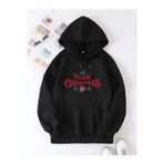 Yılbaşı Merry Christmas Baskılı Oversize Kapüşonlu Sweatshirt Hoodie - Siyah