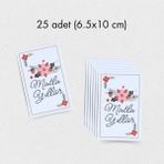 Yılbaşı Mutlu Yıllar Yazılı Hediye Kart Seti, Çiçek Temalı Paketleme Kartı, 25 ADET-6,5X10 Cm, Beyaz