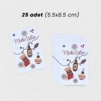 Yılbaşı Mutlu Yıllar Yazılı Hediye Kart Seti, Çorap Temalı Paketleme Kartı, 25 Adet-5,5x8.5cm, Beyaz