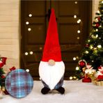 Yılbaşı Noel Baba Dekoratif Biblo Bordo Mavi Ekose