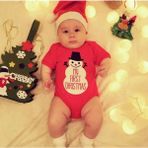 Yılbaşı Noel (Christmas) Temalı Organik Bebek Body Şapka Takımı 9-12 Aylık - Standart - Renkli