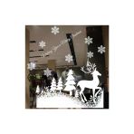 Yılbaşı Noel Sticker Beyaz Çam Ağaçlı Geyik Figürlü 70X50 Cm Vitrin