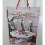 Yılbaşı Simli Karton Hediye Çantası, Merry Christmas Temalı, Kırmızı Saplı, 30x40x12 cm, 1 Adet