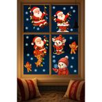 Yılbaşı Sticker Seti – Sevimli Noel Baba, Kardan Adam, Geyik ve Kar Tanesi Pencere Süsü 3D